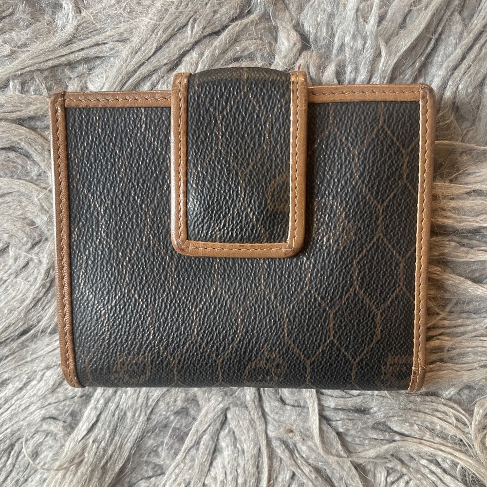 Dior ICONIC Honeycomb Monogram Snap Wallet in Dark Grey with Tan Trim